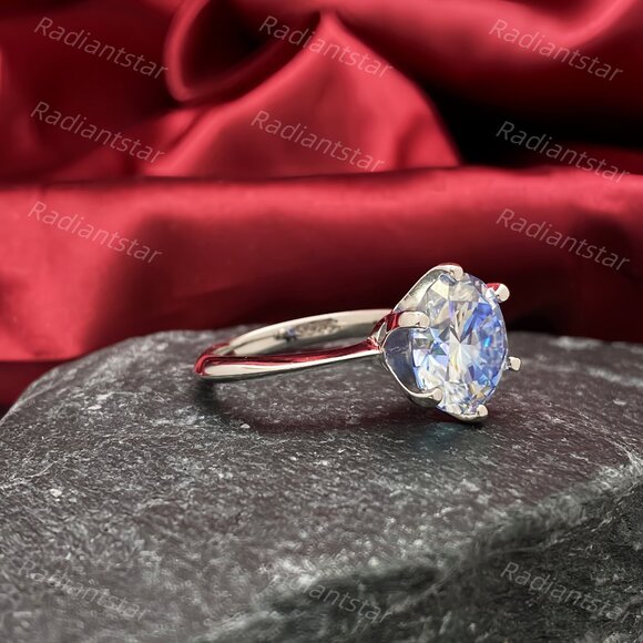 NEW Certified 5 ct. t.w. Royal Blue Moissanite Solitaire 6 Prong Ring - Picture 5 of 7